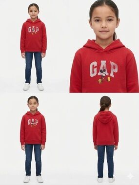 GAP Disney Hoodie Mickey Graphic Youth Unisex Medium 8/9 Years Red Sweatshirt